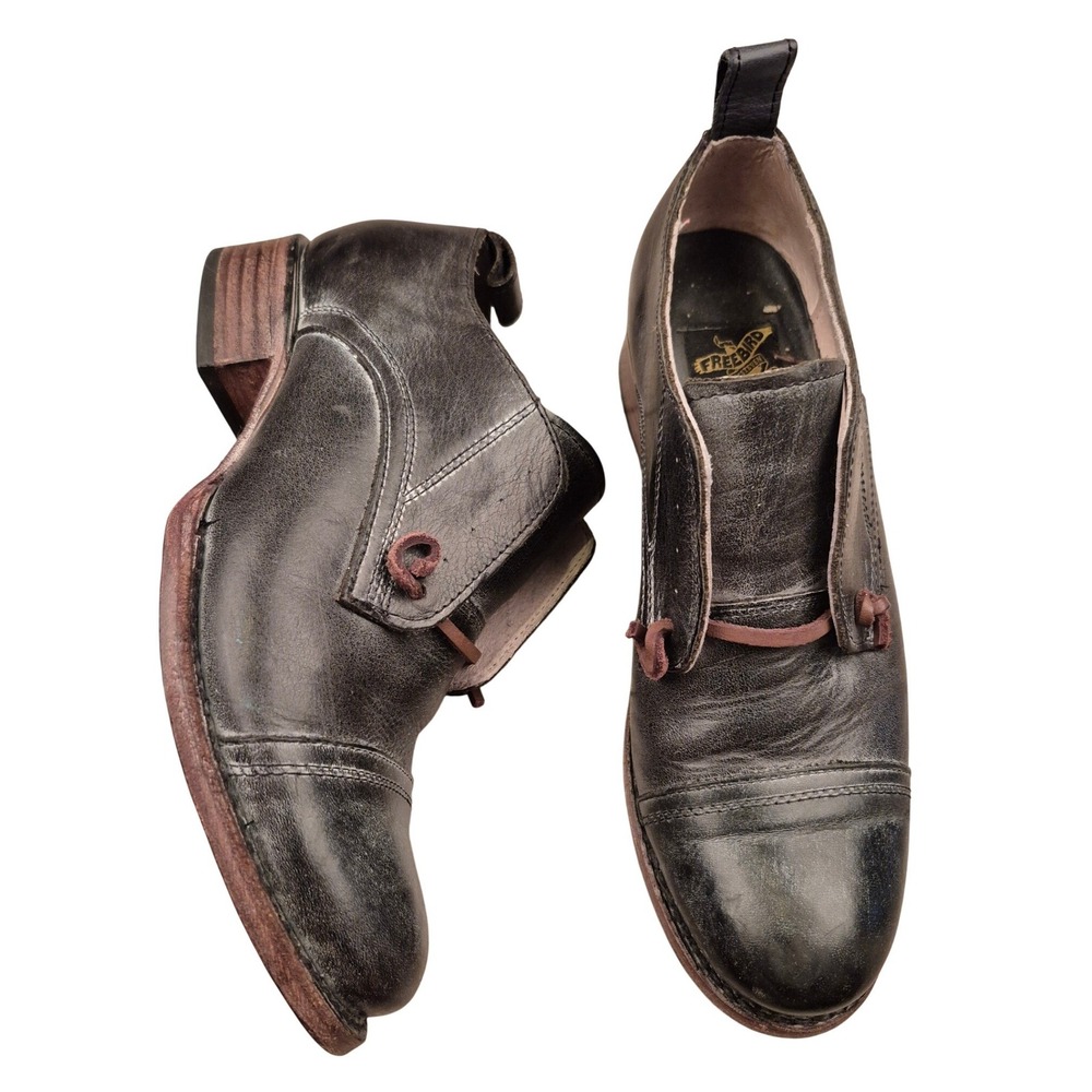 Freebird by Steven Mabel Black Distressed Leather Cap Toe Oxfords Shoes Sz 9